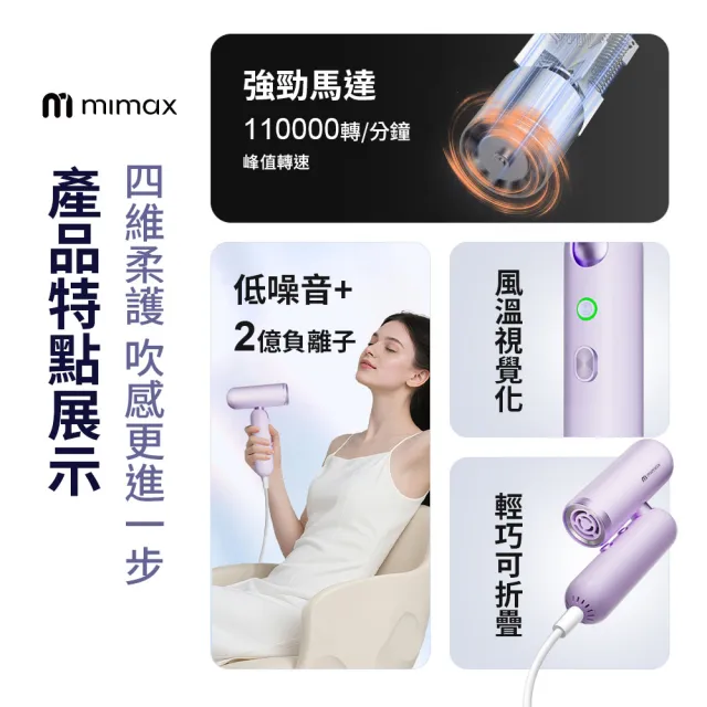 【mimax 米覓】高速摺疊吹風機 3色 送收納包 (XD-S501CFJ01)