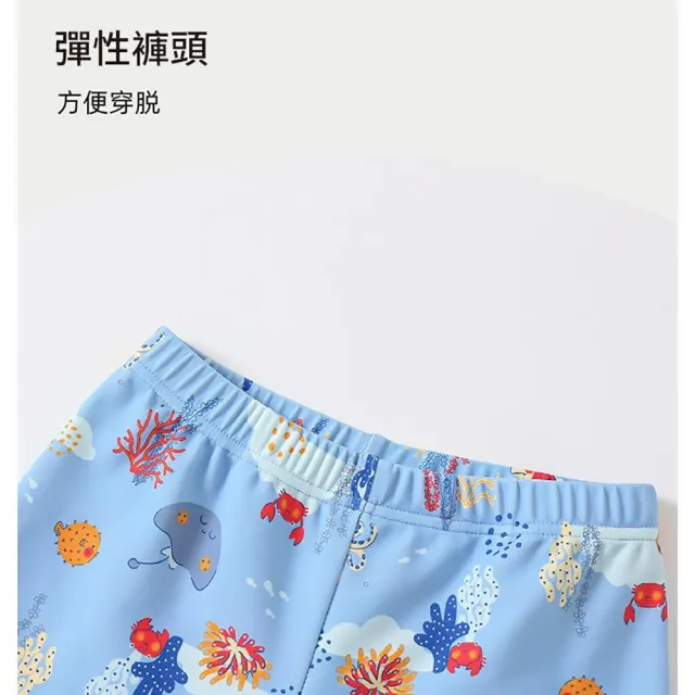 【時尚Baby】兒童泳裝男童泳衣泳褲泳帽三件組淺藍色海底世界泳裝(男童泳衣三件式含泳衣泳褲和泳帽泳裝)