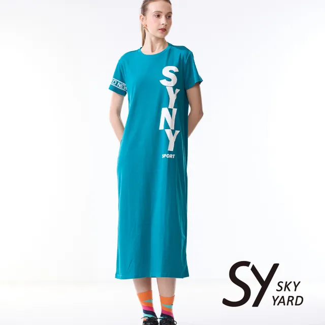 【SKY YARD】網路限定款-休閒字母印花長版洋裝-綠色