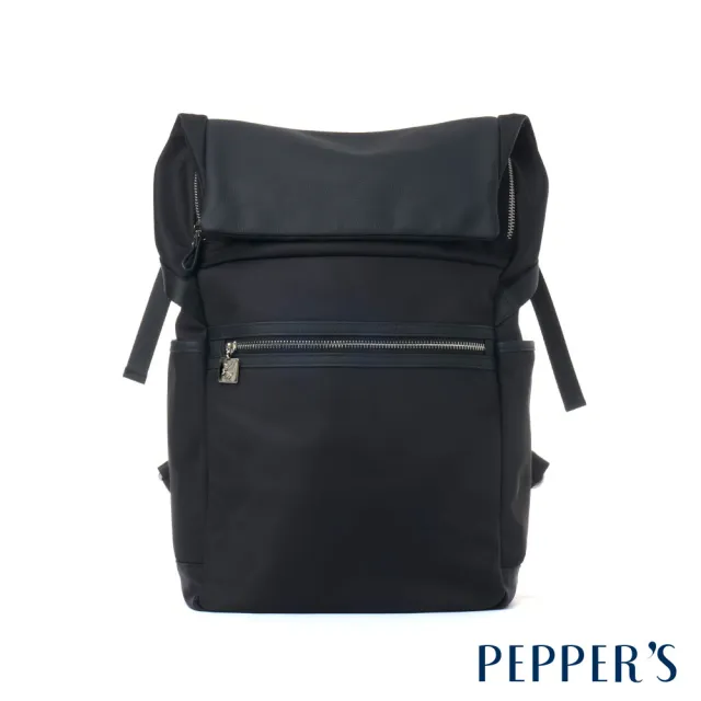 【PEPPER’S】雙11 PEGASUS 防盜真皮革X尼龍翻蓋男女後背包-簡約黑(專櫃包 電腦包公事包)