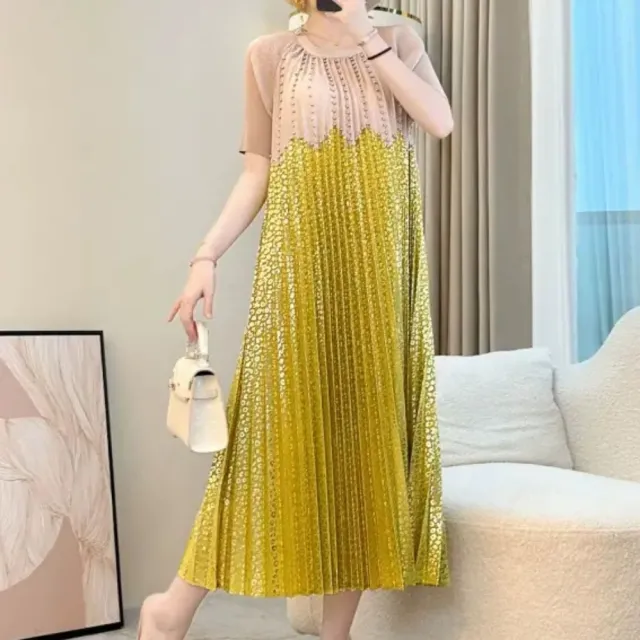 【巴黎精品】多款三宅風皺褶衣服洋裝(燙金印花短袖洋裝褶皺顯瘦減齡釘珠折衣女裙子4色k2ba63 B)