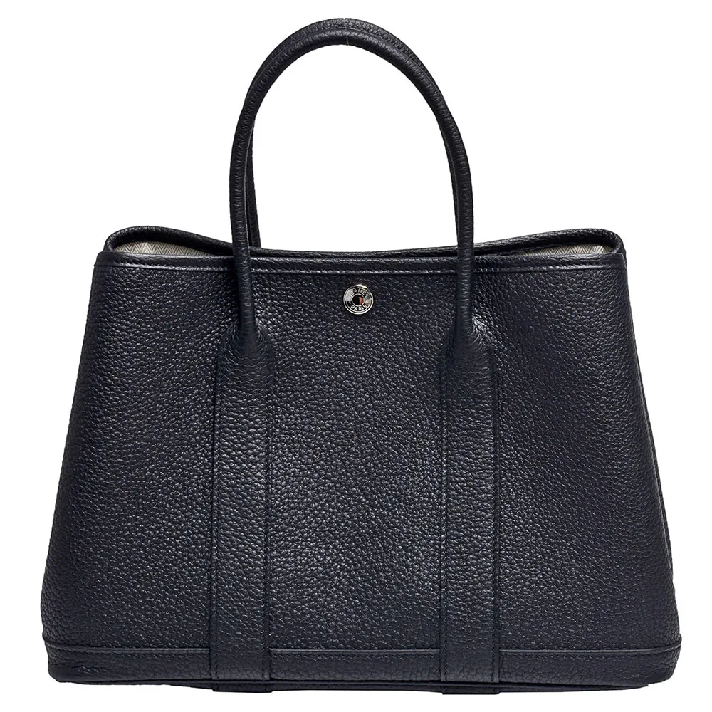 【Hermes 愛馬仕】經典Garden Party PM小牛皮暗釦手提包(30cm-黑色H051568CK-BLK)