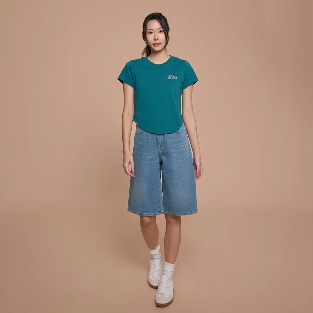 【Lee】女裝 牛仔短褲 /  寬鬆慵懶風 刷白 膝下短褲 JORTS 中藍洗水 / LB622021988