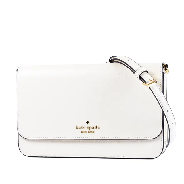 【KATE SPADE】Madison 十字紋防刮翻蓋肩背/斜背二用包-米白