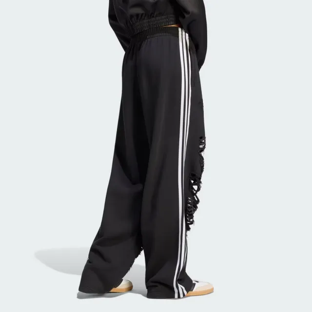【adidas 愛迪達】運動長褲(KW8254 女款ORIGINALS寬鬆休閒復古棉質長褲 仿舊破壞細節 黑色)