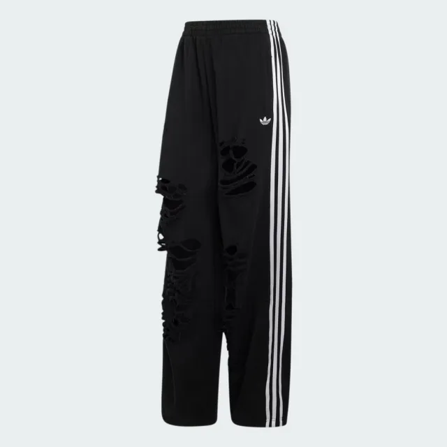 【adidas 愛迪達】運動長褲(KW8254 女款ORIGINALS寬鬆休閒復古棉質長褲 仿舊破壞細節 黑色)