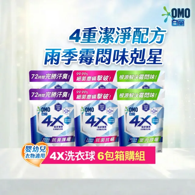 【白蘭】4X極淨酵素抗病毒洗衣精補充包 1.5kg 6入組 箱購(共9kg 抗臭護纖/抗菌抗蟎/室內晾曬 嬰幼兒適用)