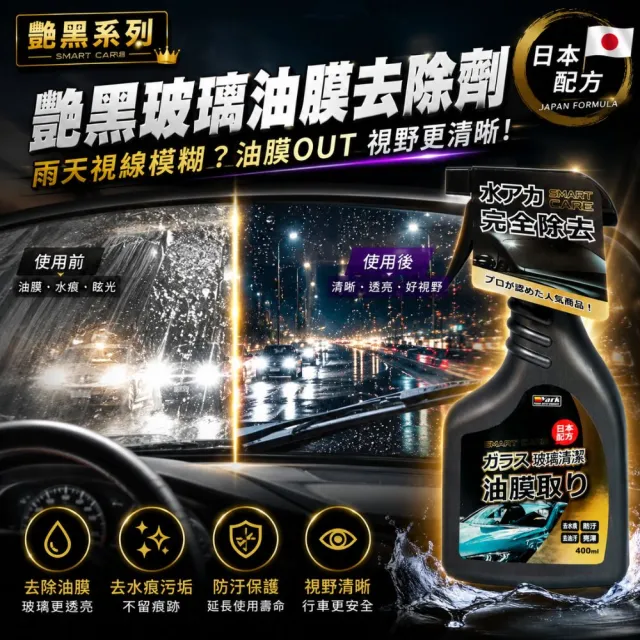 【YARK】艷黑系列 玻璃油膜去除劑 400ml 油膜去除劑｜玻璃清潔劑｜除油膜｜無痕光澤