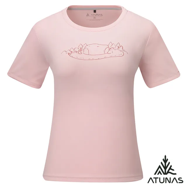 【ATUNAS 歐都納】女款吸濕排汗短袖T恤(A8TS2621W淺粉/防曬抗UV/圖T/戶外旅遊/日常休閒)