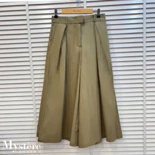 【my stere 我的時尚秘境】顯瘦打摺A字寬褲 卡其綠 傘襬寬褲 大寬褲 褲裙 鬆緊褲 A字裙