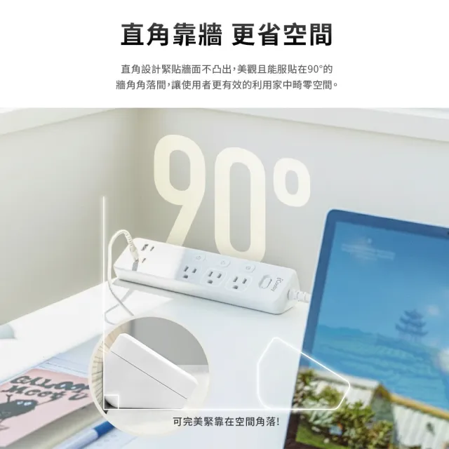 【iCooby】三角 斜角延長線 TK-333U 四開三插 快充65W 傾角延長線 1.8M (PD+QC 延長線)