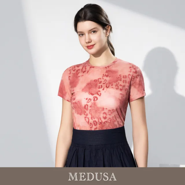 【MEDUSA 曼度莎】現貨-流光豹紋暈染短袖網布Tee - 2色（M-XL）｜短版上衣 網布T恤 休閒上衣