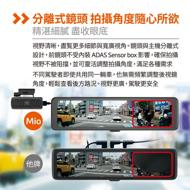【MIO】含安裝 MiVue R890WD(前後鏡頭車內版)前後4K+4K  新2代星光級 分離式鏡頭 後視鏡型行車記錄器