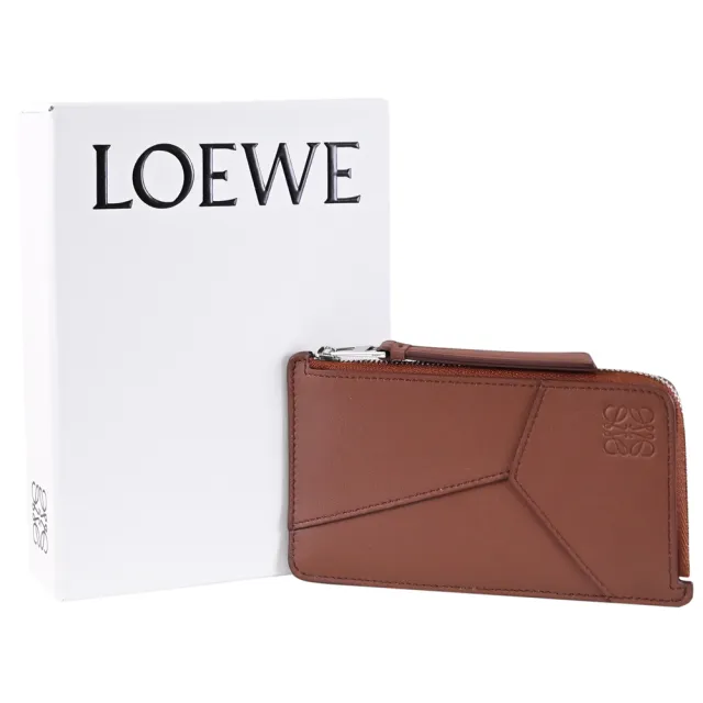 【LOEWE 羅威】PUZZLE 經典烙印LOGO牛皮信用卡證件零錢包(棕色)