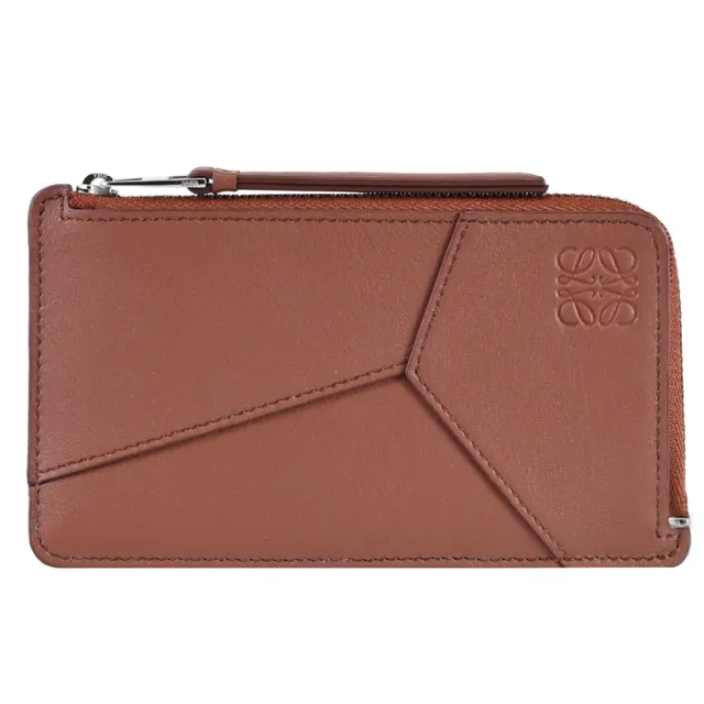 【LOEWE 羅威】PUZZLE 經典烙印LOGO牛皮信用卡證件零錢包(棕色)