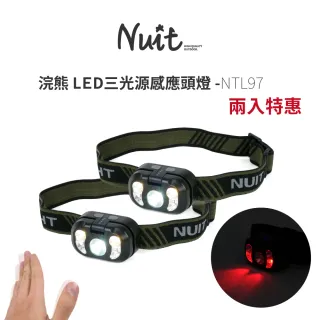 【NUIT 努特】浣熊 LED三光源感應頭燈 賞螢火蟲必備 揮手感應 多模式照明 USB充電頭燈(NTL97-兩入)