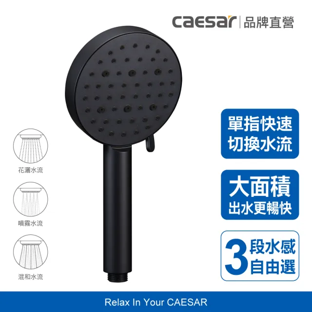 【CAESAR 凱撒衛浴】Revive Shower SPA 霧面黑蓮蓬頭(單手切換 / 三段水流)