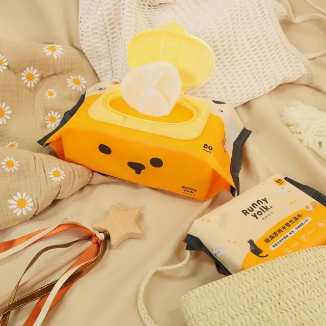 【Runny Yolk 朗尼幼克】極潤厚純水嬰兒濕紙巾｜新客體驗組｜家庭號x2包+隨身包x5包(100%台灣製/EDI純水)