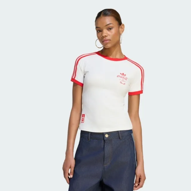 【adidas 愛迪達】3s Tee 女 T恤 運動上衣 休閒短袖 白 亞版 可口可樂(KY7559)