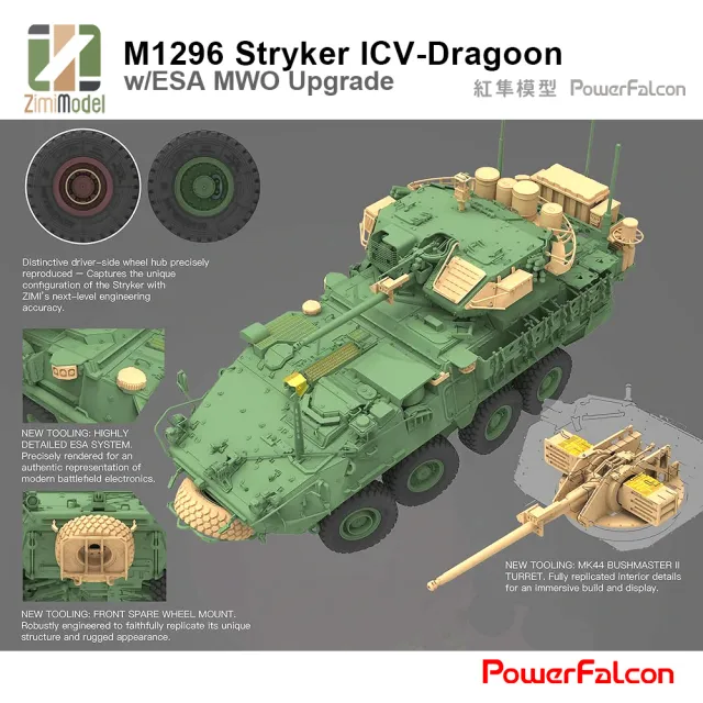 【PowerFalcon】1/35 美國史崔克M1296 ICV龍騎兵步戰車 包含ESA MWO升級(Zimi ZM35046)