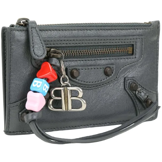 【Balenciaga 巴黎世家】Le City Arena Storico揉製羊皮 彩色串飾 卡片夾/零錢包-火山岩灰