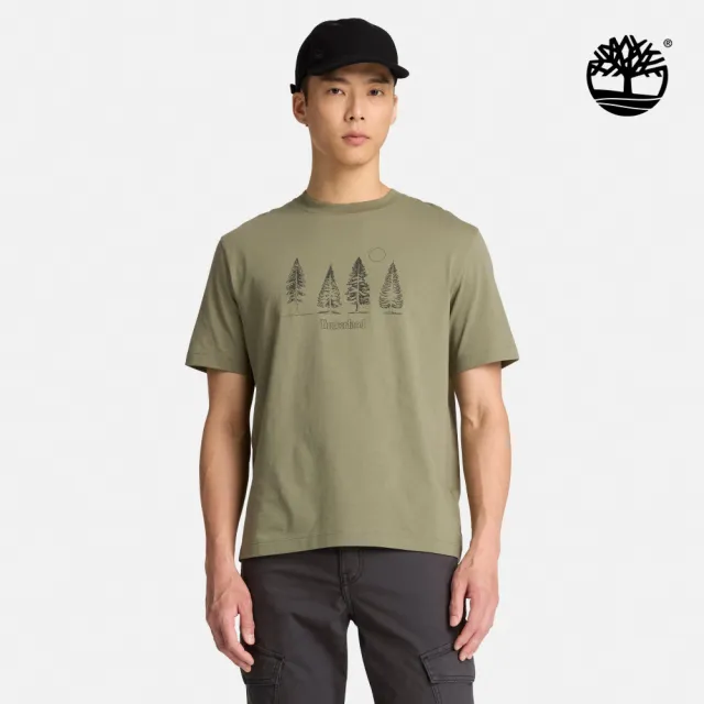 【Timberland】男款深綠色松樹圖案短袖T恤(A2D1Z991)