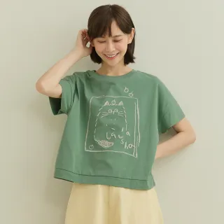 【a la sha】手繪感蘋果喵繡花連袖T恤