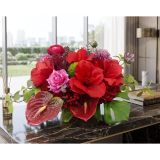 【HUGO DECO 榆果傢飾】紅君子蘭紫玫瑰長桌香氛花禮(會議桌/人造盆栽/綠化/佈置/長桌)