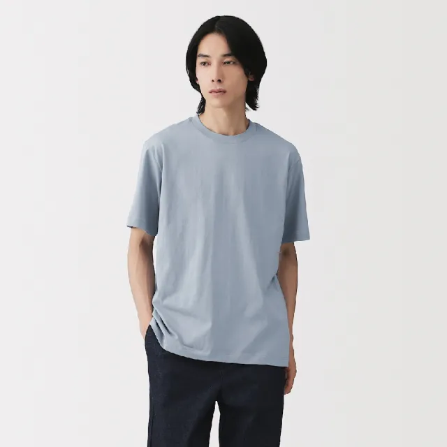 【MUJI 無印良品】男天竺圓領短袖T恤(白色/灰色/黑色/暗藍/粉米/淺綠/煙燻藍/深藍/卡其綠/煙燻棕)