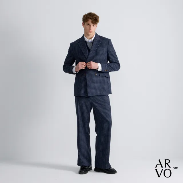 【ARVOpm】男女同款_劍領藍色格紋寬鬆版西裝外套73126301001(限時6折)