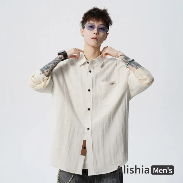 【Alishia】日系簡約質感透氣翻領男款短袖襯衫 上衣 外搭 S-3XL(杏色 / 沙色 / 黑色)