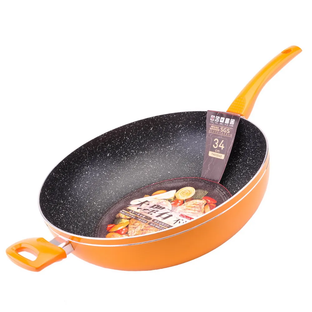 【Chieh Pao 潔豹】導磁底大理石不沾炒鍋 34CM(台灣製精品 IH電磁爐可用 不沾鍋 平底鍋)
