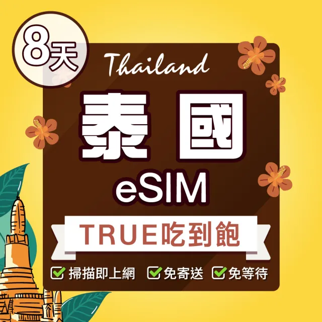 【環亞電訊】eSIM泰國8天吃到飽(eSIM 24H自動發貨 TRUE 5G網速 吃到飽 不降速 網卡 環亞電訊)