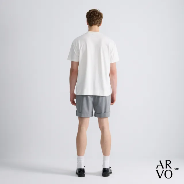 【ARVOpm】男女同款_灰色細條紋反折標準版短褲73126316002(雙11限定)
