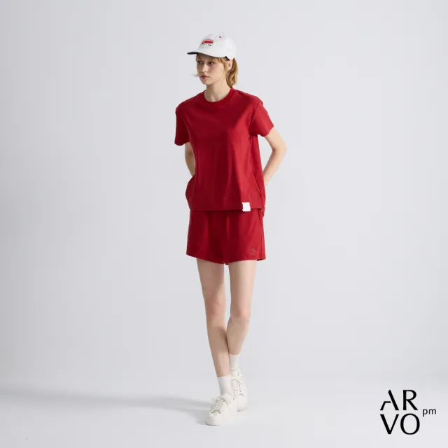 【ARVOpm】男女同款_logo刺繡紅色寬直筒短褲73126316007(限時6折)