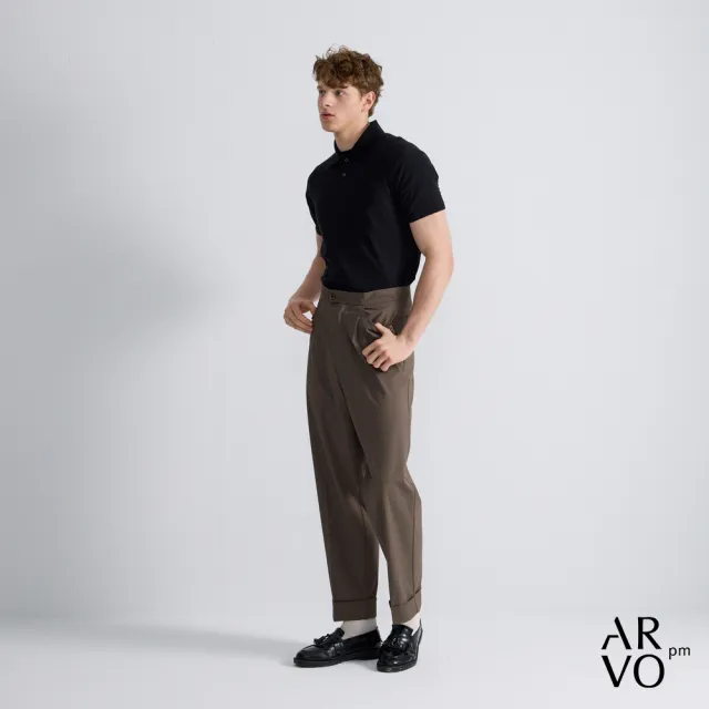 【ARVOpm】男女同款_撞色線設計黑色標準版短袖POLO衫73126318002(雙11限定)