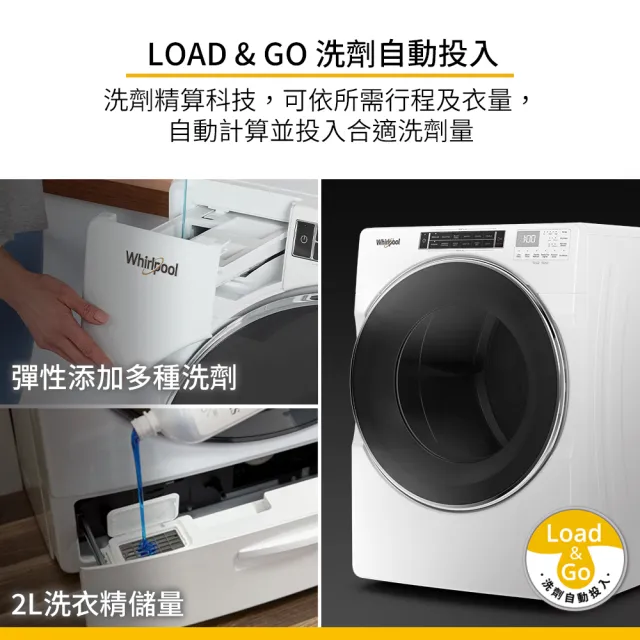 【Whirlpool 惠而浦】58H快配17公斤 Load & Go蒸氣洗變頻滾筒洗衣機(8TWFW8620HW)