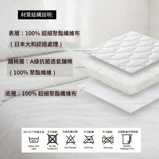 【charming】MIT雙人加大6尺_可水洗抗污日本大和認證防螨鋪棉保潔墊_加高床包式(雙人加大 加高 保潔墊)
