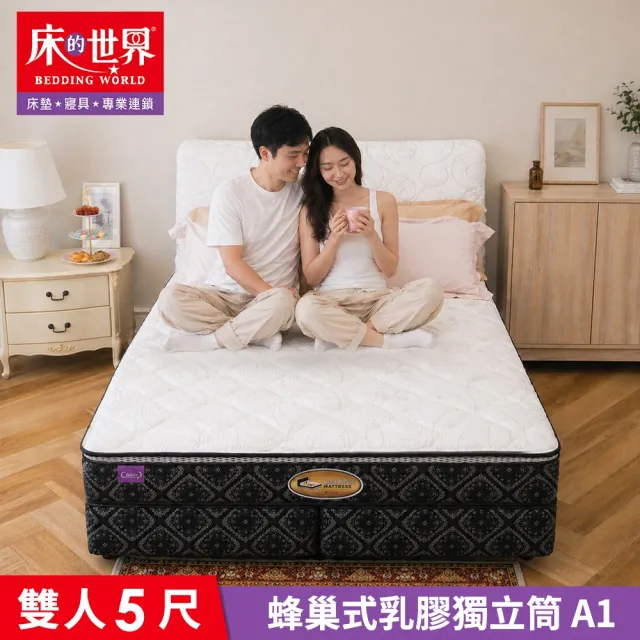 【床的世界】涼感天絲乳膠蜂巢式獨立筒雙人床墊 A1 5x6.2尺 ( 軟硬適中 獨立筒 雙人床墊 正台灣製 )