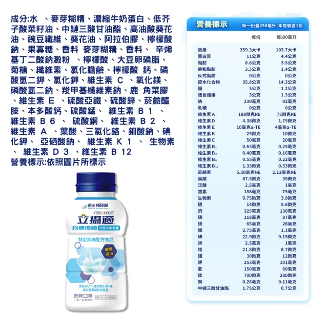 【雀巢健康科學】立攝適均康完整均衡營養配方 原味口味 24瓶/箱(口飲/管罐適用)