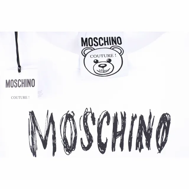 【MOSCHINO】手繪泰迪熊字母白色短袖長版TEE 洋裝