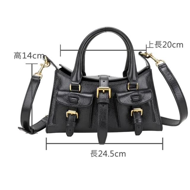 【MULBERRY】Roxanne 迷你 荔紋牛皮雙前袋手提 肩背包-黑色