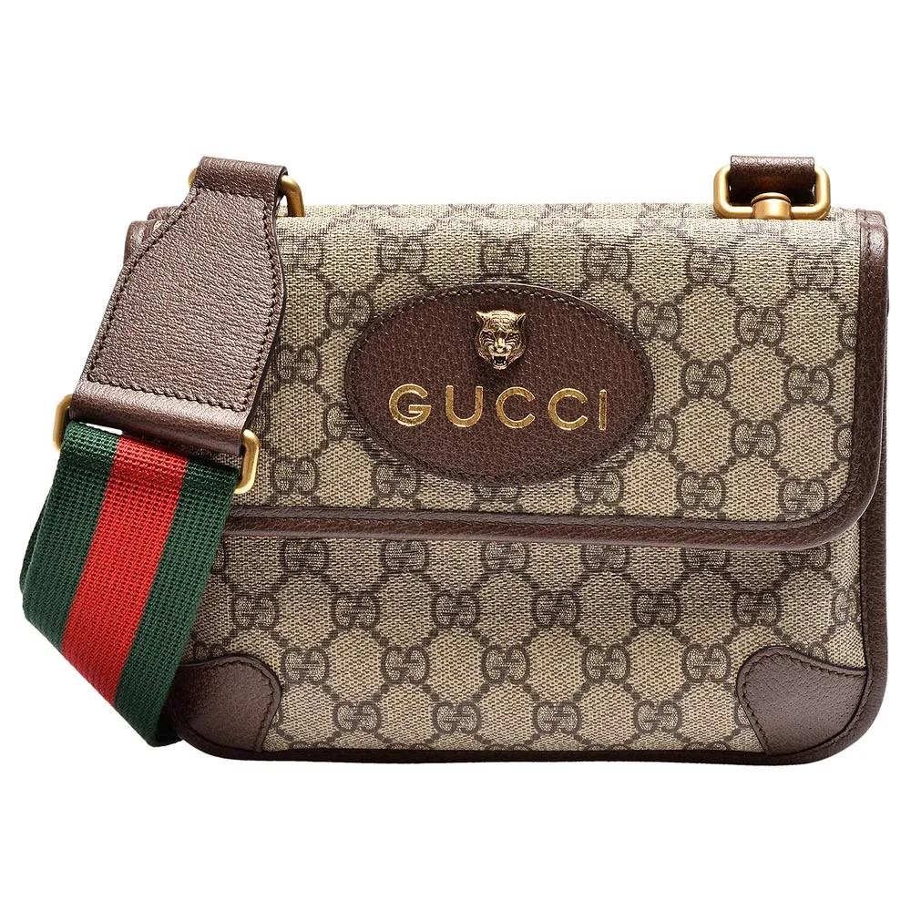 【GUCCI 古馳】經典虎頭標誌GG Supreme帆布印花綠紅綠背帶皮革飾邊拉鍊手拿/斜背信差包(501050-9C2VT-8745)