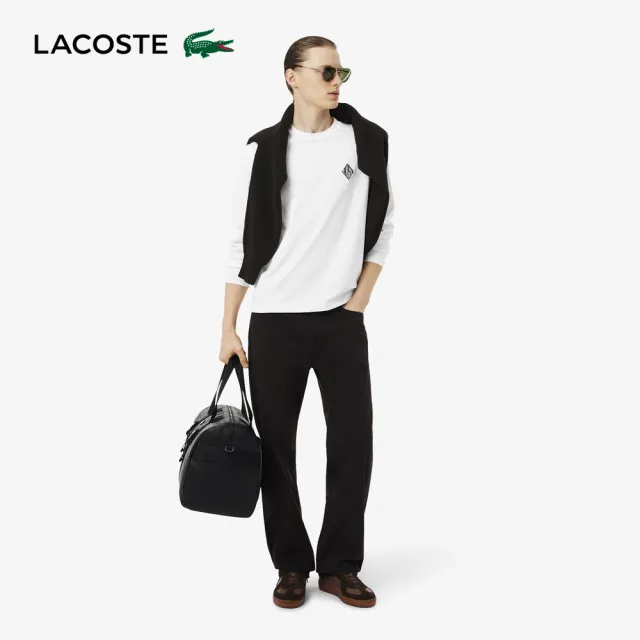 【LACOSTE】男款-長袖厚磅棉質長袖T恤(白色)