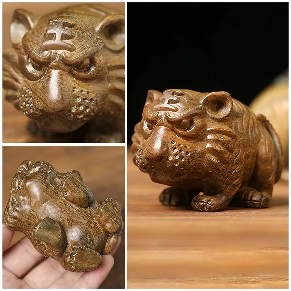 【LEESA】綠檀木工藝品\招財老虎擺件\家居擺飾\桌面裝飾\原木工藝品\檀木擺設\擺件\裝飾品\老虎木雕\