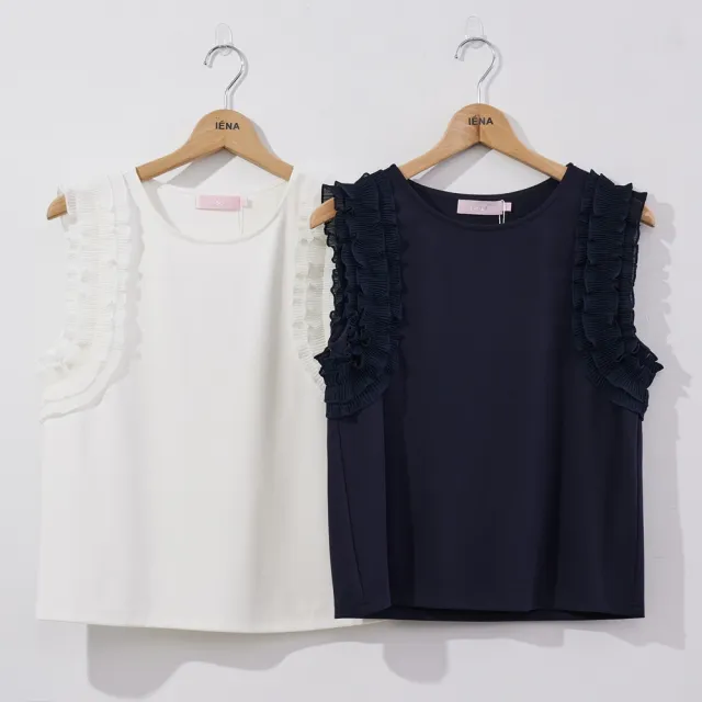【IENA】荷葉袖背心(#6271021 無袖、圓領背心;深藍色/白色)