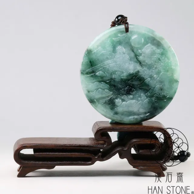 漢石齋】天然翡翠A貨山水玉佩吊墜細糯種飄花(52*51*10mm) - momo購物網