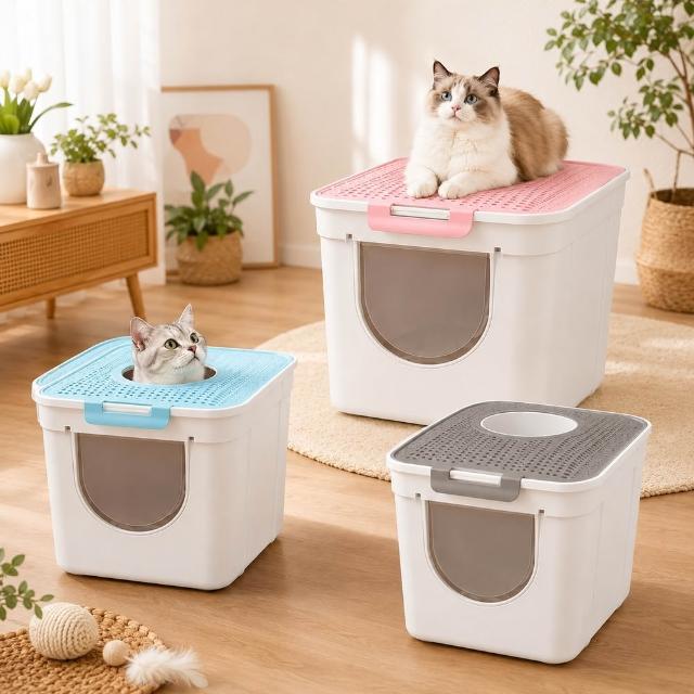 【iCat 寵喵樂】雙門頂入封閉式大號貓砂盆XL(iCat寵喵樂｜貓砂盆)