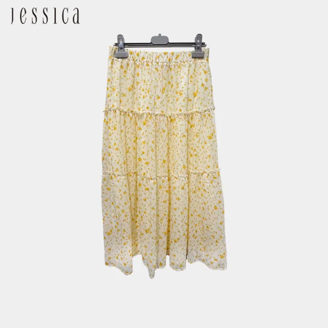 【JESSICA】浪漫氣質小碎花鬆緊腰多層雪紡半身裙（黃）G43105