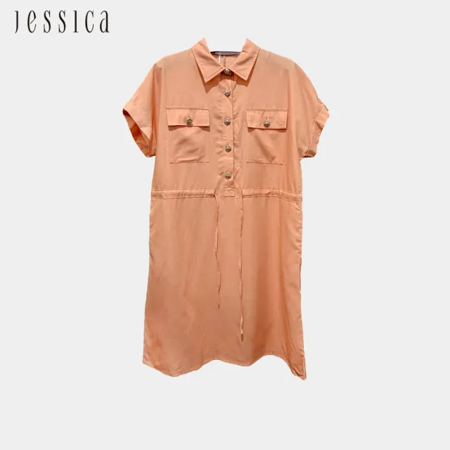 【JESSICA】輕盈涼爽萊賽爾寬鬆短袖襯衫洋裝（桃）243745